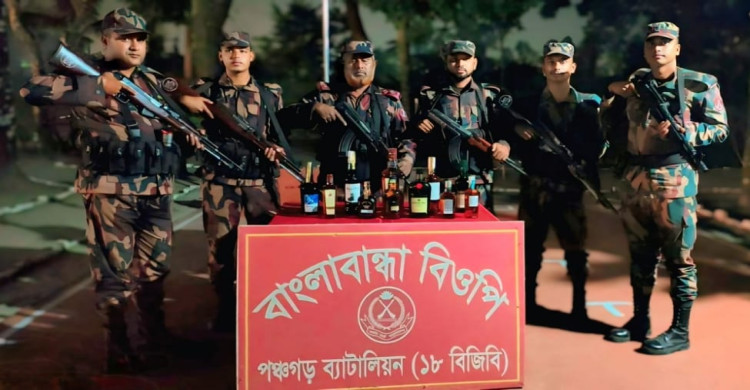 তেঁতুলিয়ার সীমান্তে বিজিবির অভিযানে ১৬ হাজার টাকার ভারতীয় মদ জব্দ