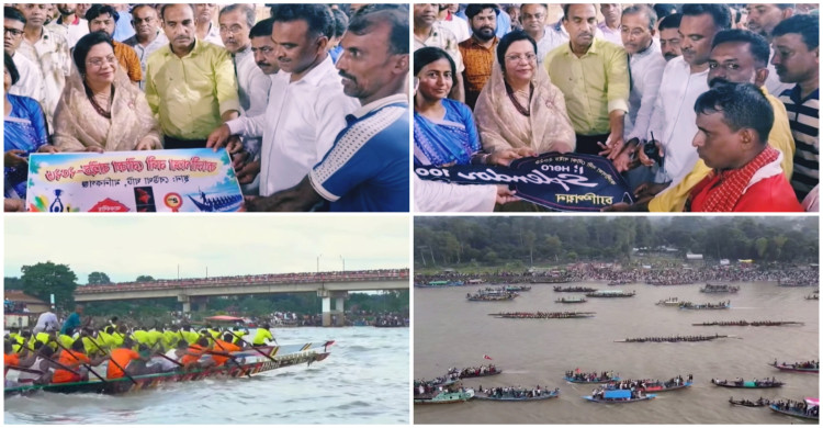 মানিকগঞ্জের কালীগঙ্গার বেউথা ঘাটে নৌকাবাইচে লাখো মানুষের ঢল, চ্যাম্পিয়ন রৌমারীর ‘মায়ের দোয়া’