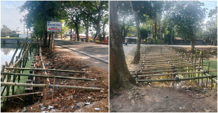 প্রশাসনের অনুমতি ছাড়াই মহাসড়কের পাশে বাঁশ-খুঁটি গেড়ে দোকান নির্মাণের অভিযোগ