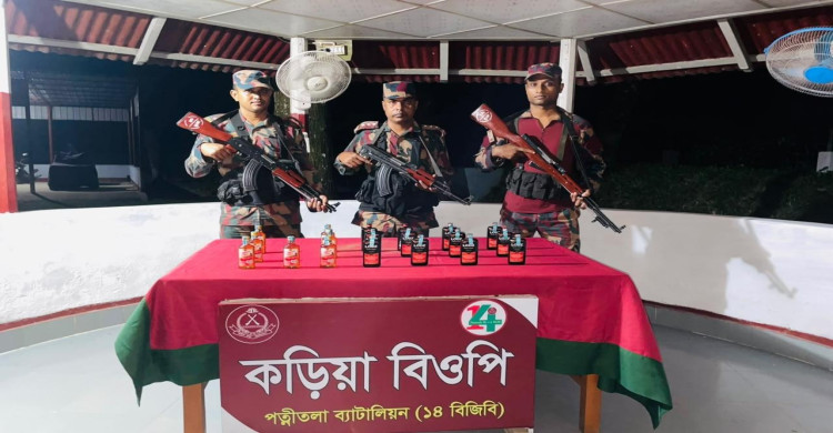 সীমান্তে ১৯ বোতল ভারতীয় মদ আটক