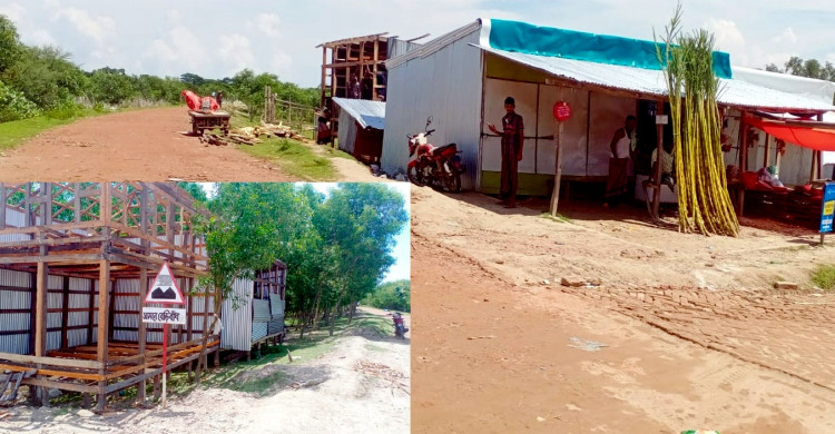 কুয়াকাটার গঙ্গামতি ধোলাই মার্কেটে বেড়িবাঁধের স্লোপ দখল করে স্থাপনা ও বন বিভাগের গাছ কাটার অভিযোগ